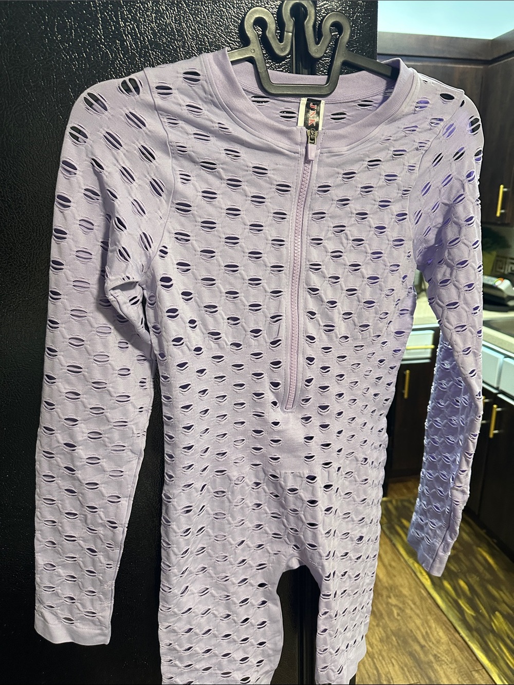 Women’s Lavender Long-Sleeve Textured Zip-Front Bodysuit